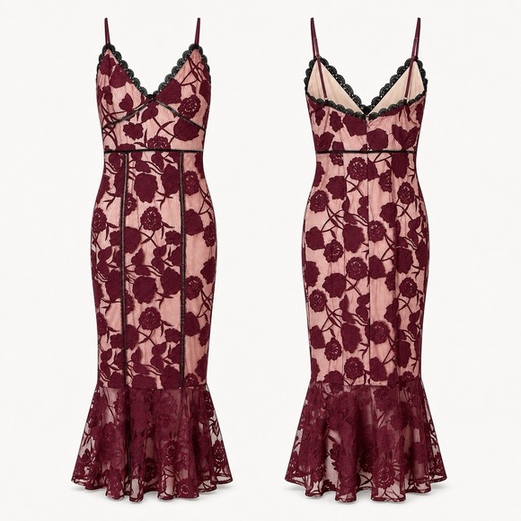 Lulus Dresses & Skirts - Lulus Mermaid Slip Maxi Dress Burgundy Sz S Formal Wedding Guest Floral Lace